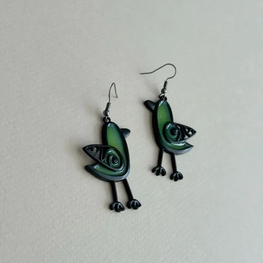 Green Bird Dangle Earrings #2429